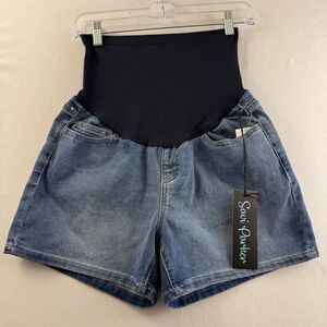 Savi Parker Maternity Shorts Women Large Blue Over The Belly 4 " NWT BCS400082AZ
